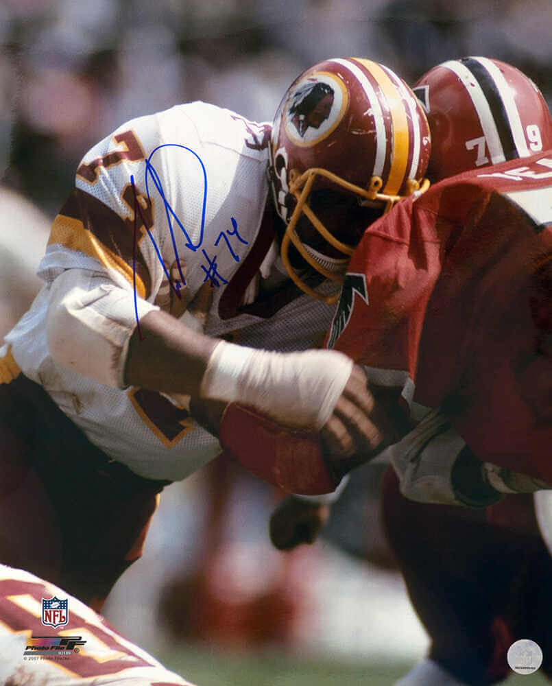 George Starke Signed Washington Football Team White Jersey Action 16x20 Photo