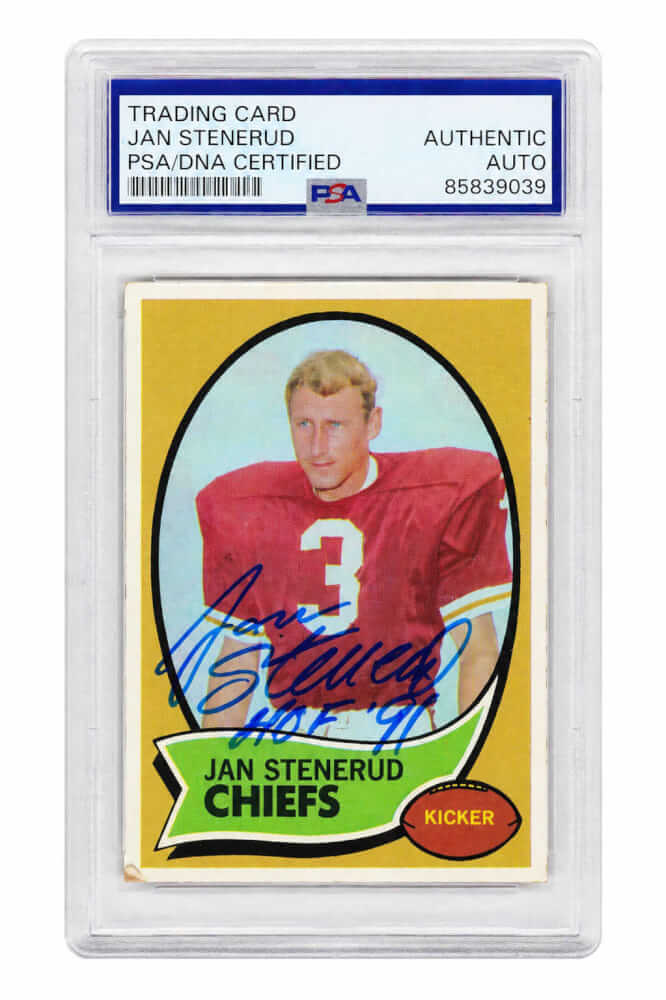 Jan Stenerud Signed Kansas City Chiefs 1970 Topps Rookie Football Card #25 w/HOF'91 - (PSA Encapsulated)