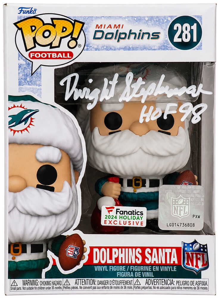 Dwight Stephenson Signed Miami Dolphins SANTA Funko Pop Doll #281 w/HOF'98 - (In White)