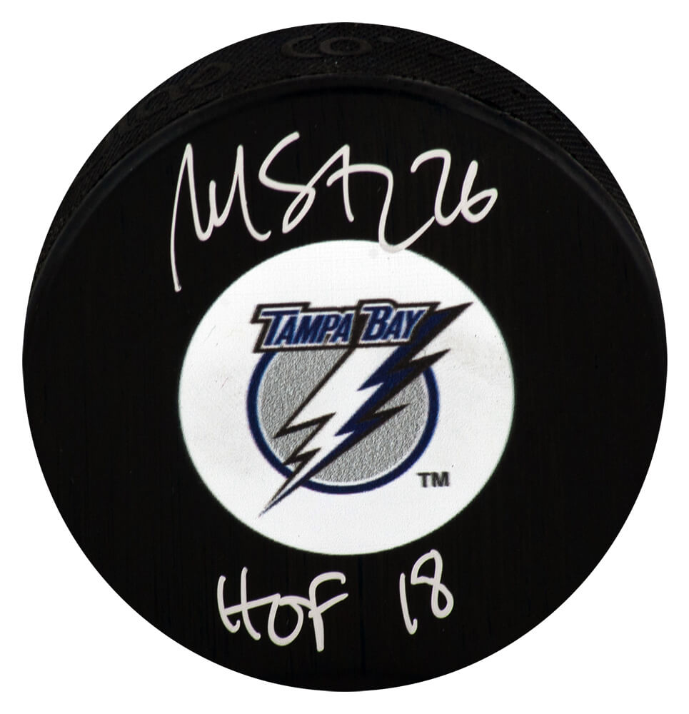 Martin St. Louis Signed Tampa Bay Lightning Medium Logo Hockey Puck w/HOF'18