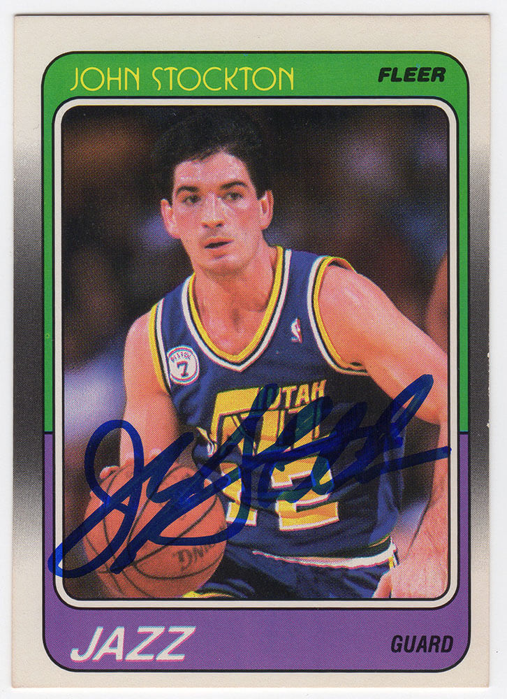 John Stockton Signed Utah Jazz 1988 Fleer Rookie Basketball Card #115