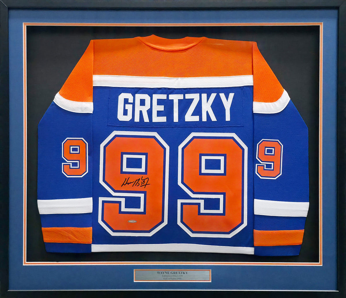 Edmonton Oilers Wayne Gretzky Autographed Framed Blue Authentic Mitchell & Ness Vintage Throwback 1986-1987 Jersey UDA Holo Stock #267455