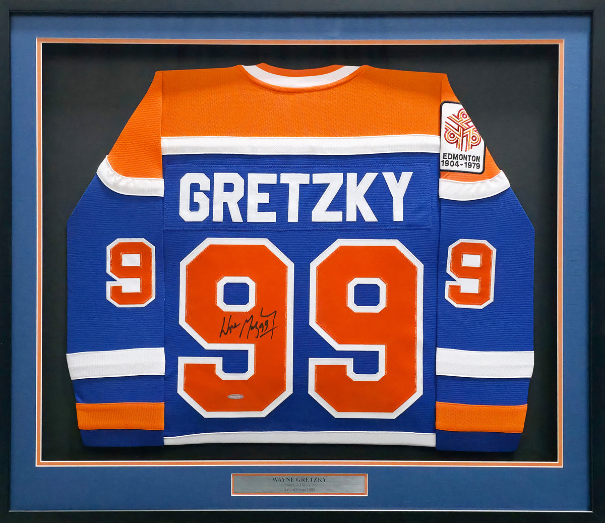 Edmonton Oilers Wayne Gretzky Autographed Framed Blue Authentic Mitchell & Ness Vintage Throwback 1979-1980 Rookie Year Jersey UDA Holo Stock #267456