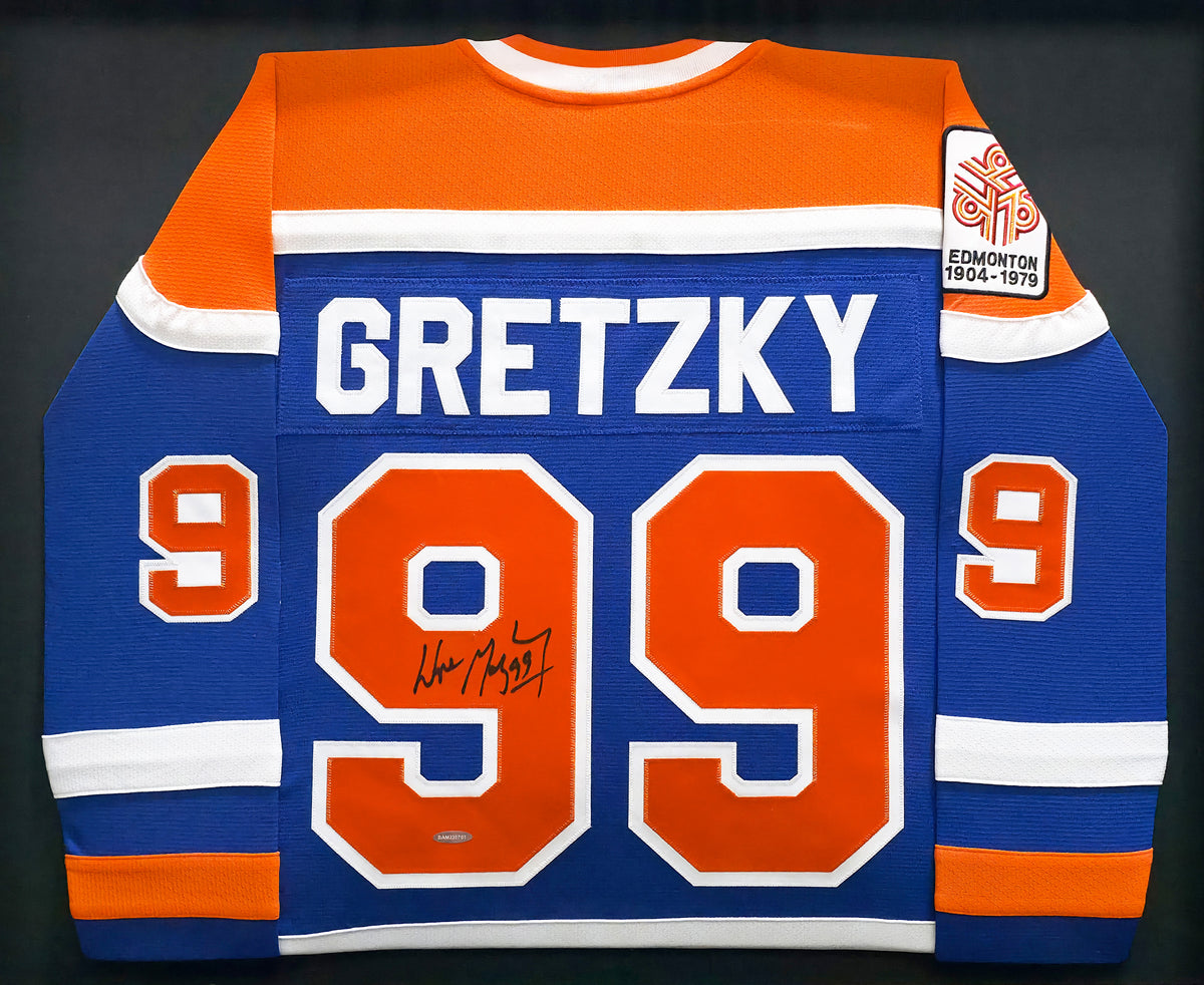 Edmonton Oilers Wayne Gretzky Autographed Framed Blue Authentic Mitchell & Ness Vintage Throwback 1979-1980 Rookie Year Jersey UDA Holo Stock #267456