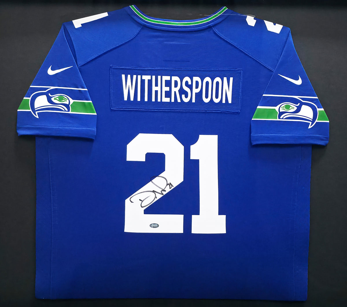 Seattle Seahawks Devon Witherspoon Autographed Framed Blue Nike Jersey MCS Holo Stock #267814