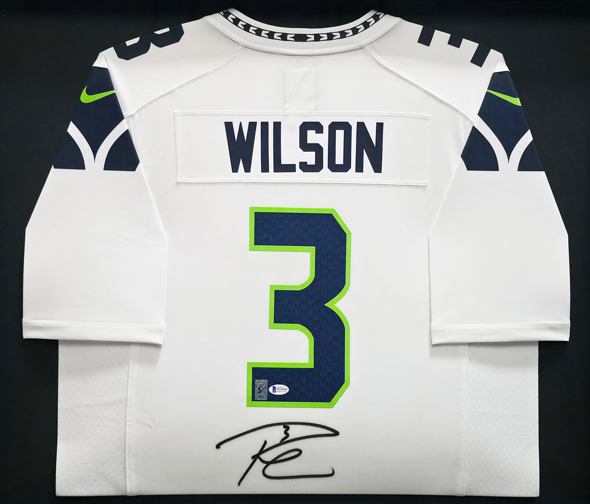 Seattle Seahawks Russell Wilson Autographed Framed White Nike Jersey RW Holo & Beckett BAS Stock #267816