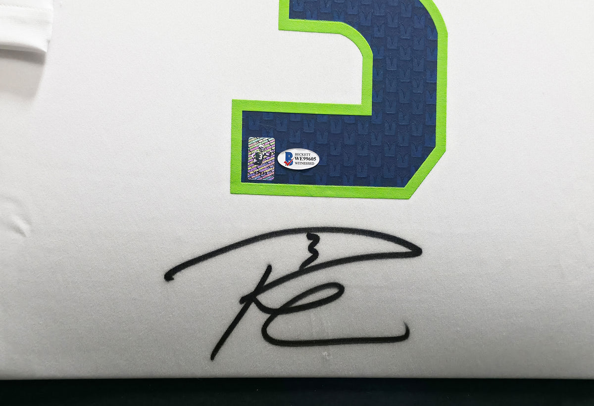 Seattle Seahawks Russell Wilson Autographed Framed White Nike Jersey RW Holo & Beckett BAS Stock #267816