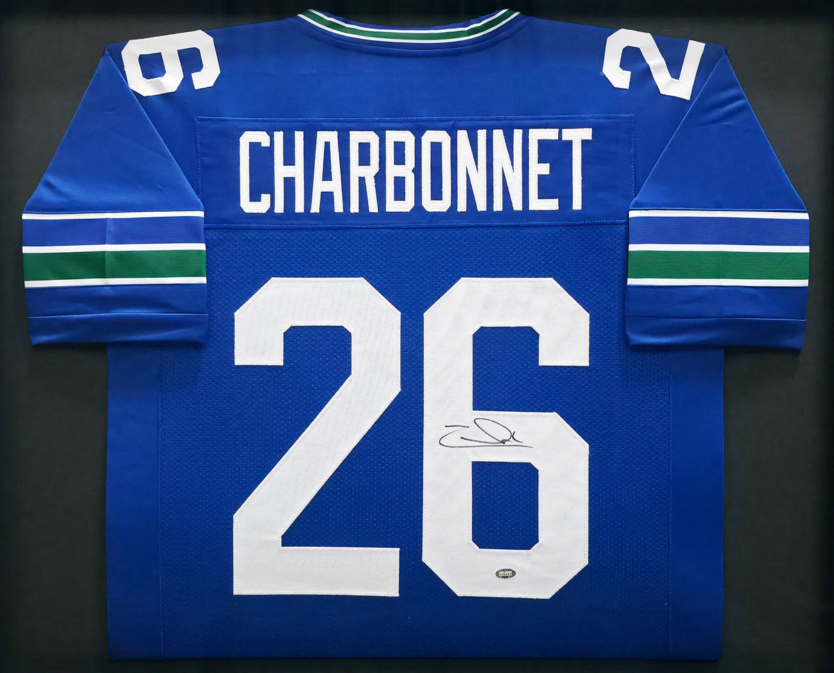 Seattle Seahawks Zach Charbonnet Autographed Framed Blue Throwback Jersey MCS Holo Stock #268090