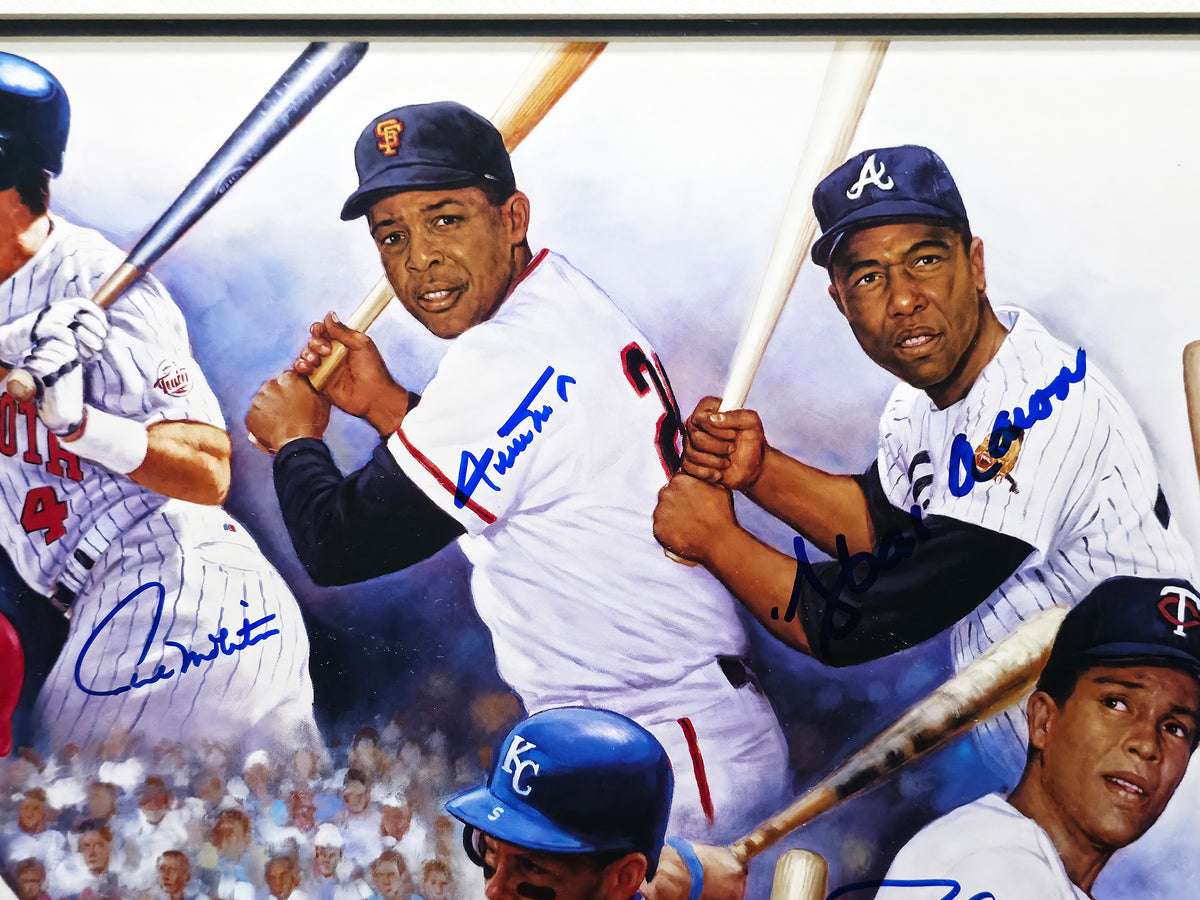 3000 Hit Club Autographed Framed 24x36 Lithograph With 13 Signatures Including Willie Mays & Hank Aaron Beckett BAS QR Stock #267821