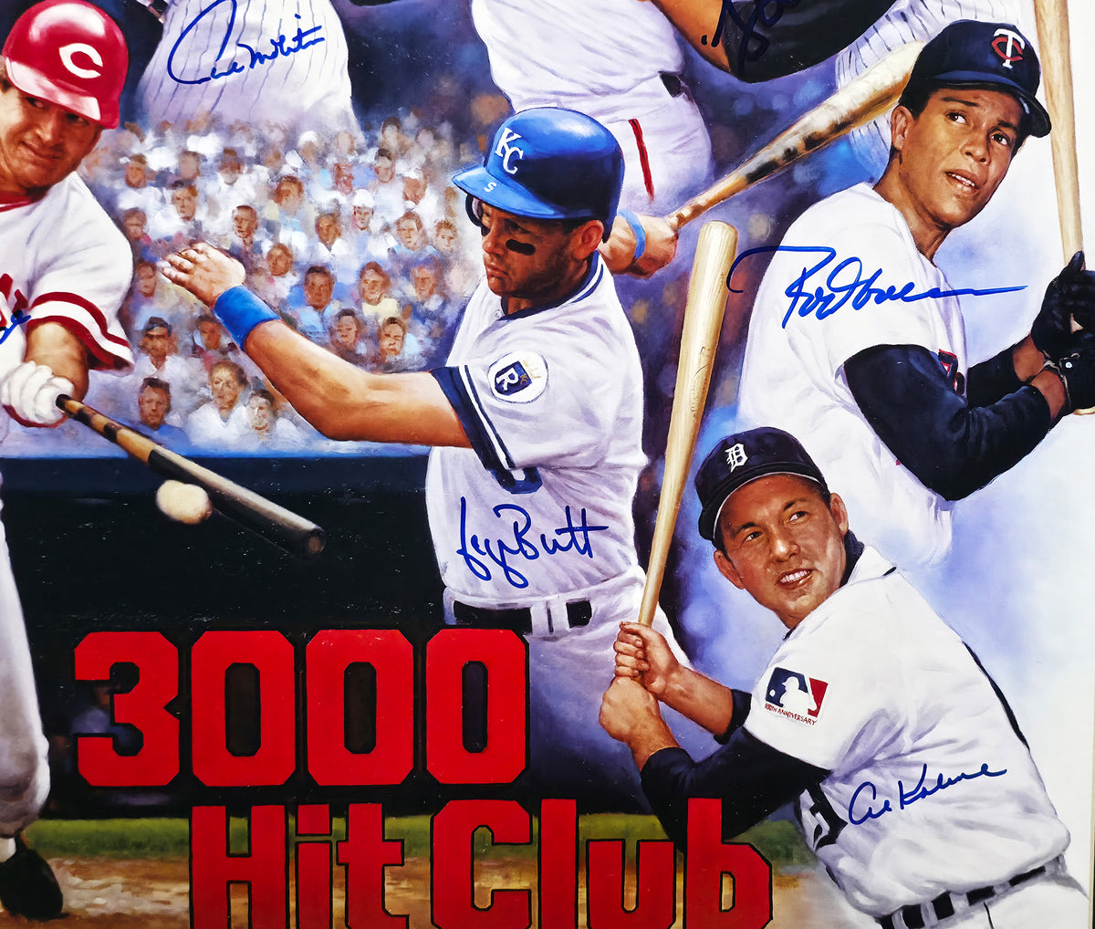 3000 Hit Club Autographed Framed 24x36 Lithograph With 13 Signatures Including Willie Mays & Hank Aaron Beckett BAS QR Stock #267821