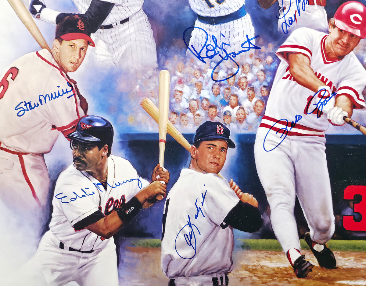 3000 Hit Club Autographed Framed 24x36 Lithograph With 13 Signatures Including Willie Mays & Hank Aaron Beckett BAS QR Stock #267821