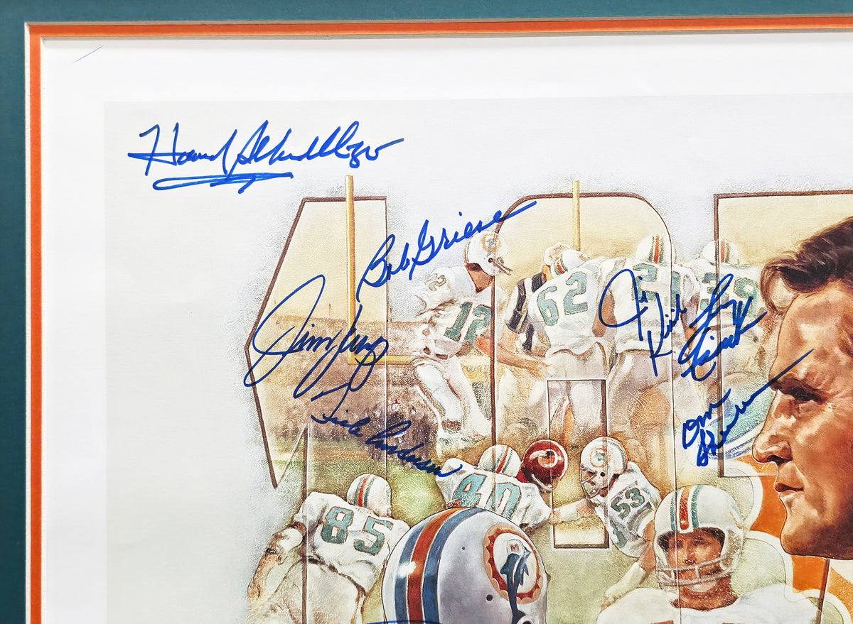 1972 Miami Dolphins Perfect Season Team Autographed Framed 24x24 Lithograph With 40 Signatures Including Don Shula & Bob Griese Fanatics Holo Stock #267823