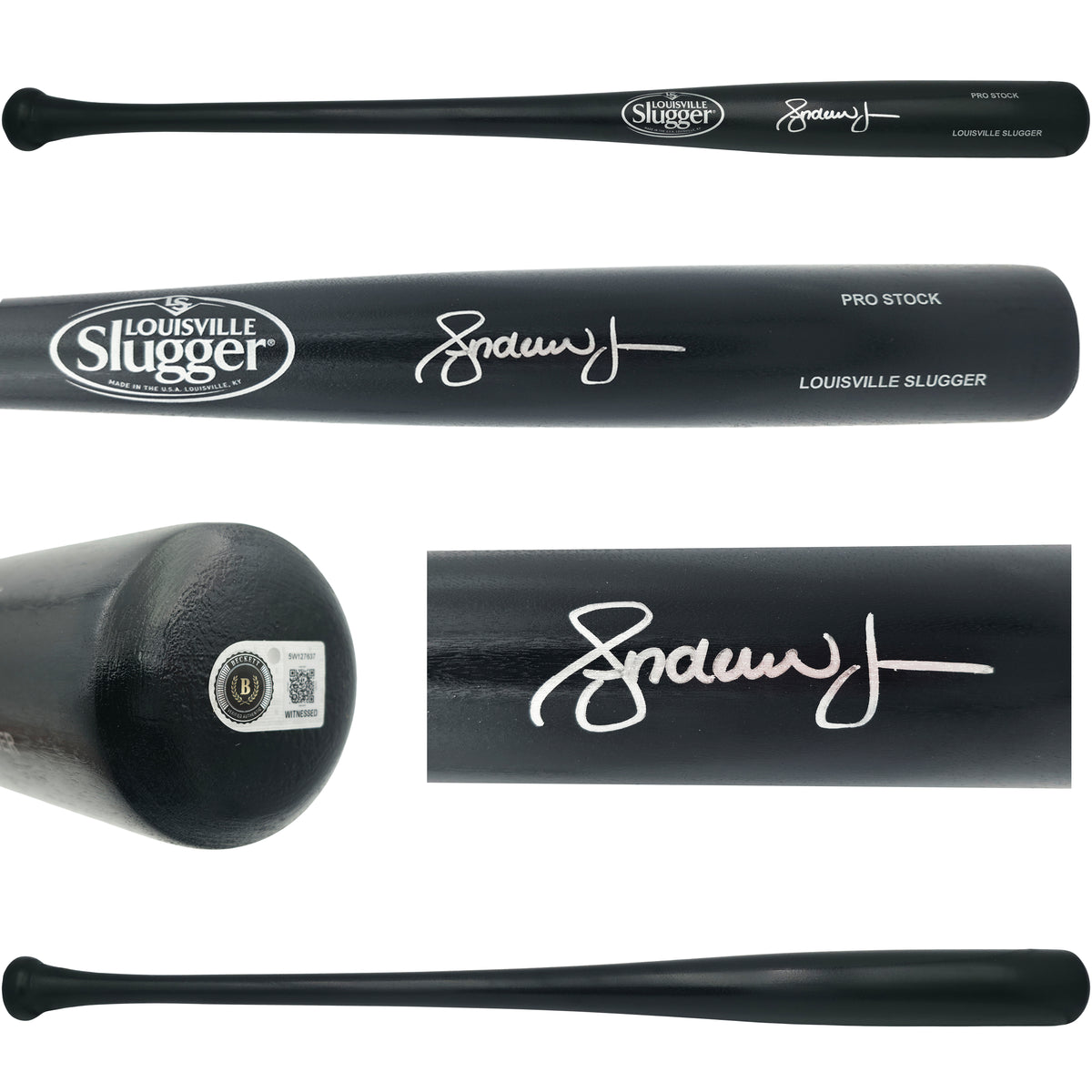 Andruw Jones Autographed Black Louisville Slugger Pro Stock Baseball Bat Atlanta Braves Beckett BAS Witness Stock #268125