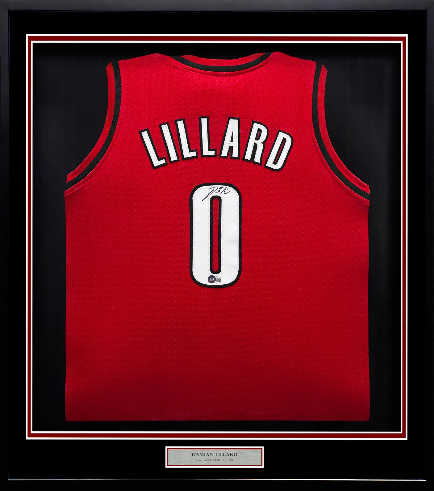 Portland Trail Blazers Damian Lillard Autographed Framed Red Jersey Beckett BAS Stock #253344