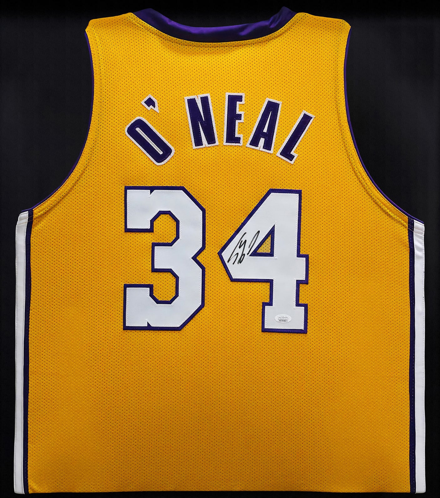 Los Angeles Lakers Shaquille O'Neal Autographed Framed Gold Jersey JSA Witness Stock #253343
