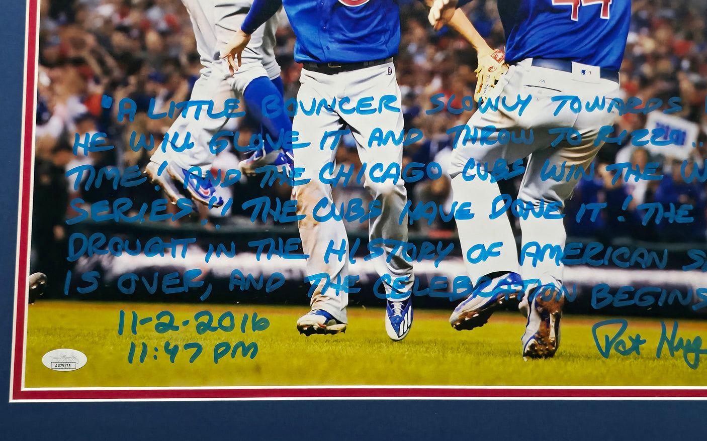 Pat Hughes Autographed Framed 16x20 Photo Chicago Cubs Announcer 2016 WS Last Call JSA Stock #253609