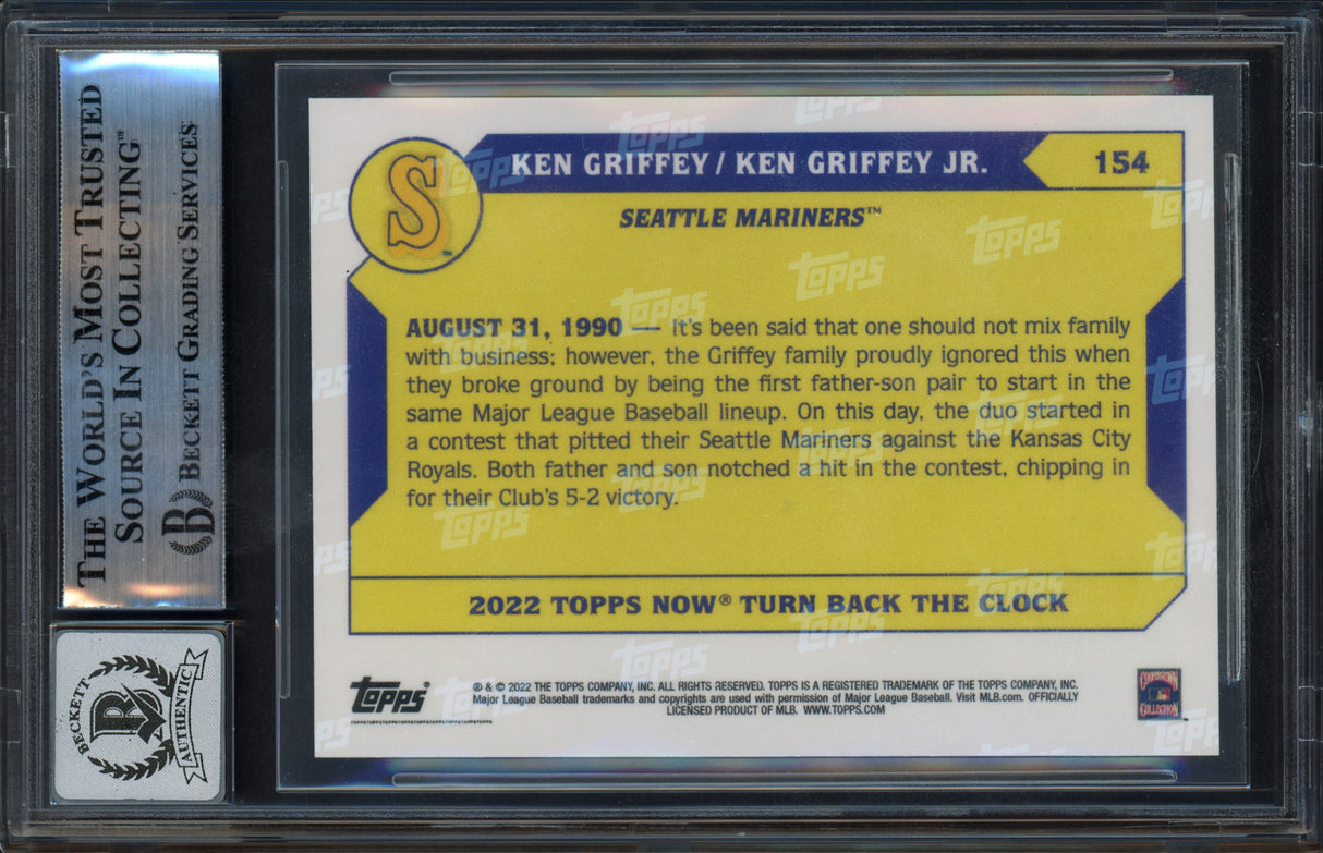 Ken Griffey Jr. & Sr. Autographed 2022 Topps Now Card #154 Seattle Mariners Auto Grade Gem Mint 10 Beckett BAS Stock #253726
