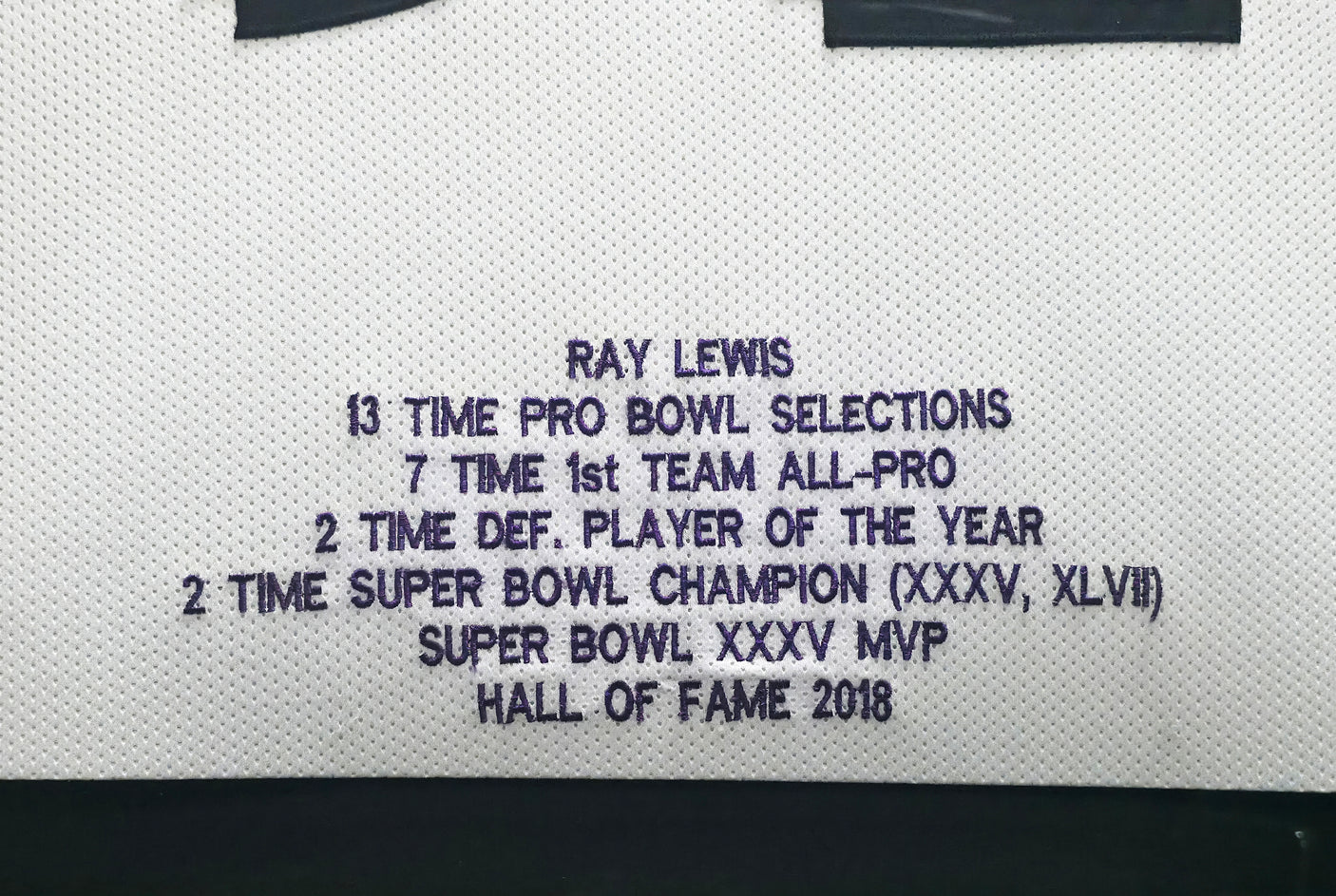 Baltimore Ravens Ray Lewis Autographed Framed White Jersey JSA Stock #252811