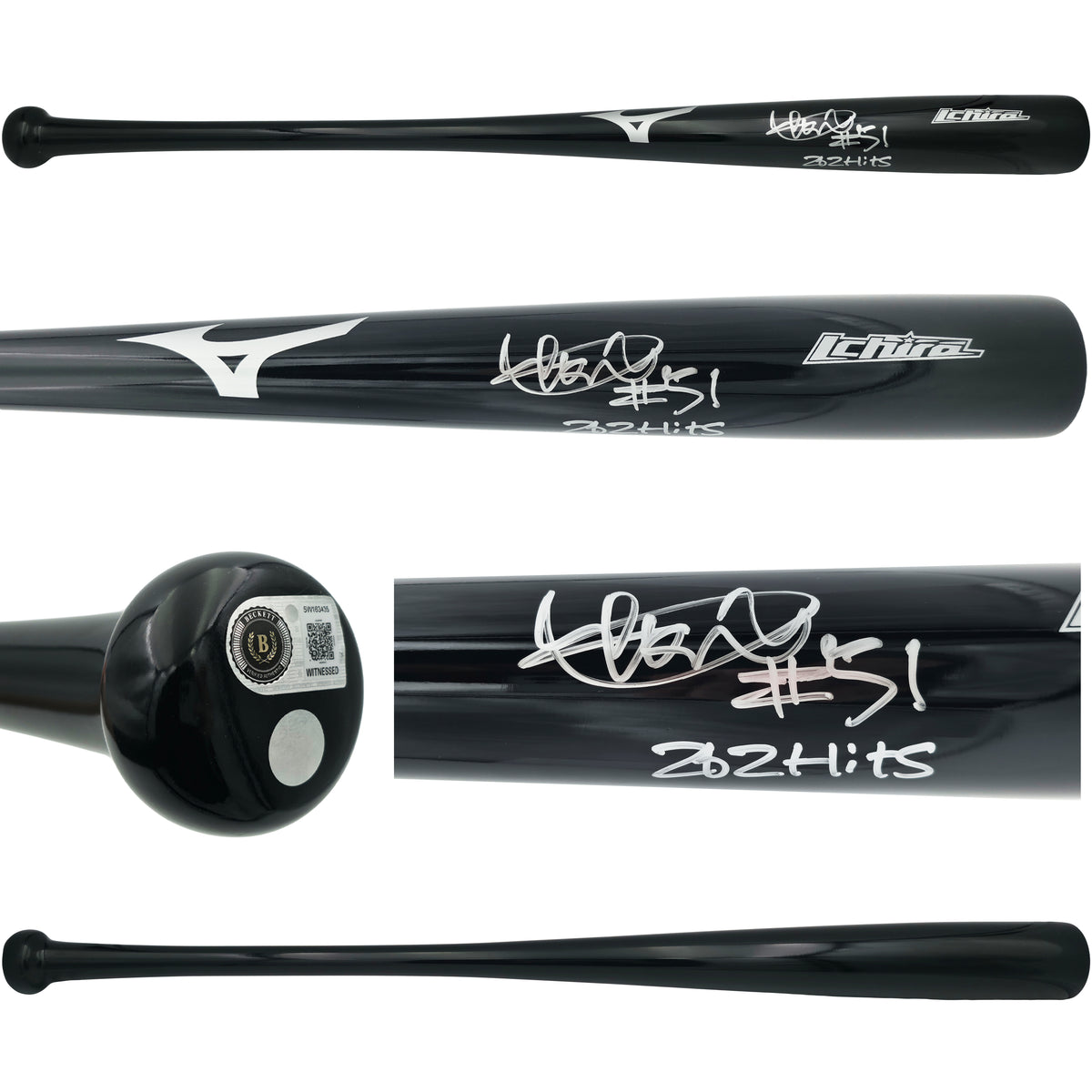 Ichiro Suzuki Autographed Black Mizuno Player Model Baseball Bat Seattle Mariners "262 Hits & #51" IS Holo & Beckett BAS Witness Stock #268219