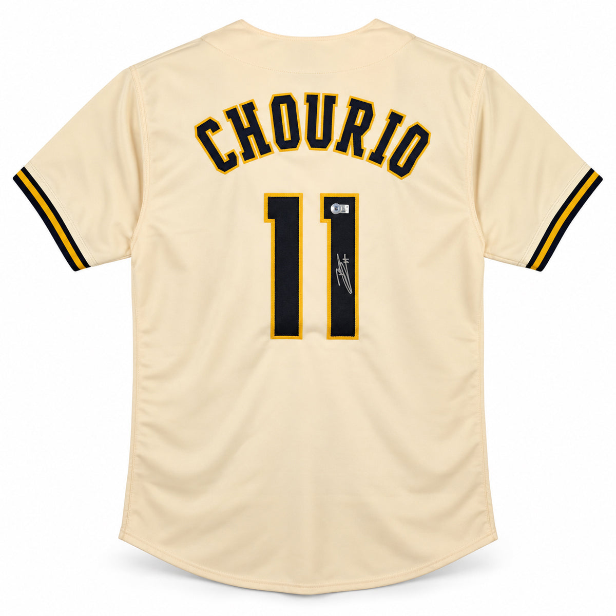 Milwaukee Brewers Jackson Chourio Autographed Cream Jersey Beckett BAS QR Stock #268186