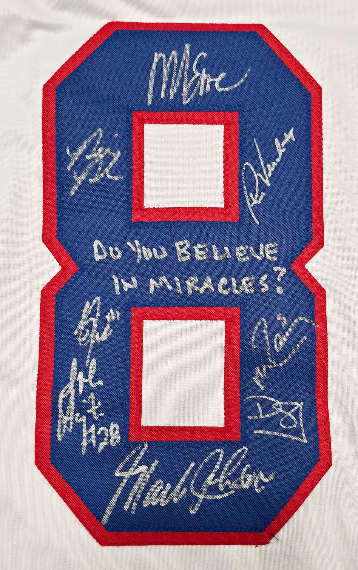 1980 Team USA Miracle on Ice Autographed White Jersey With 17 Signatures Including Mike Eruzione & Jim Craig "Do You Believe in Miracles" JSA Witness Stock #268133
