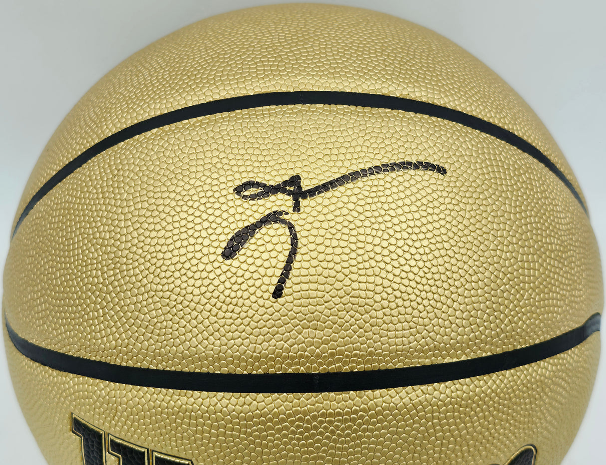 Allen Iverson Autographed Gold Edition Composite Leather Basketball Philadelphia 76ers Beckett BAS Witness Stock #253647