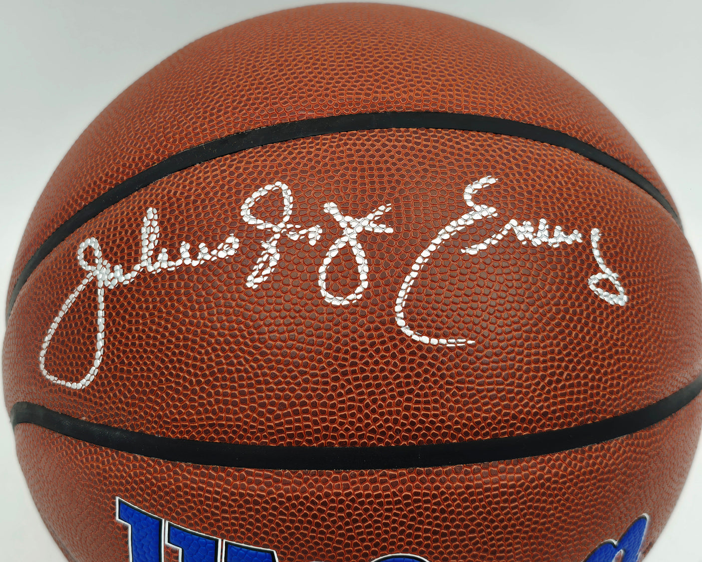 Julius "Dr. J" Erving Autographed Composite Leather Philadelphia 76ers Logo Basketball Beckett BAS Witness Stock #253709