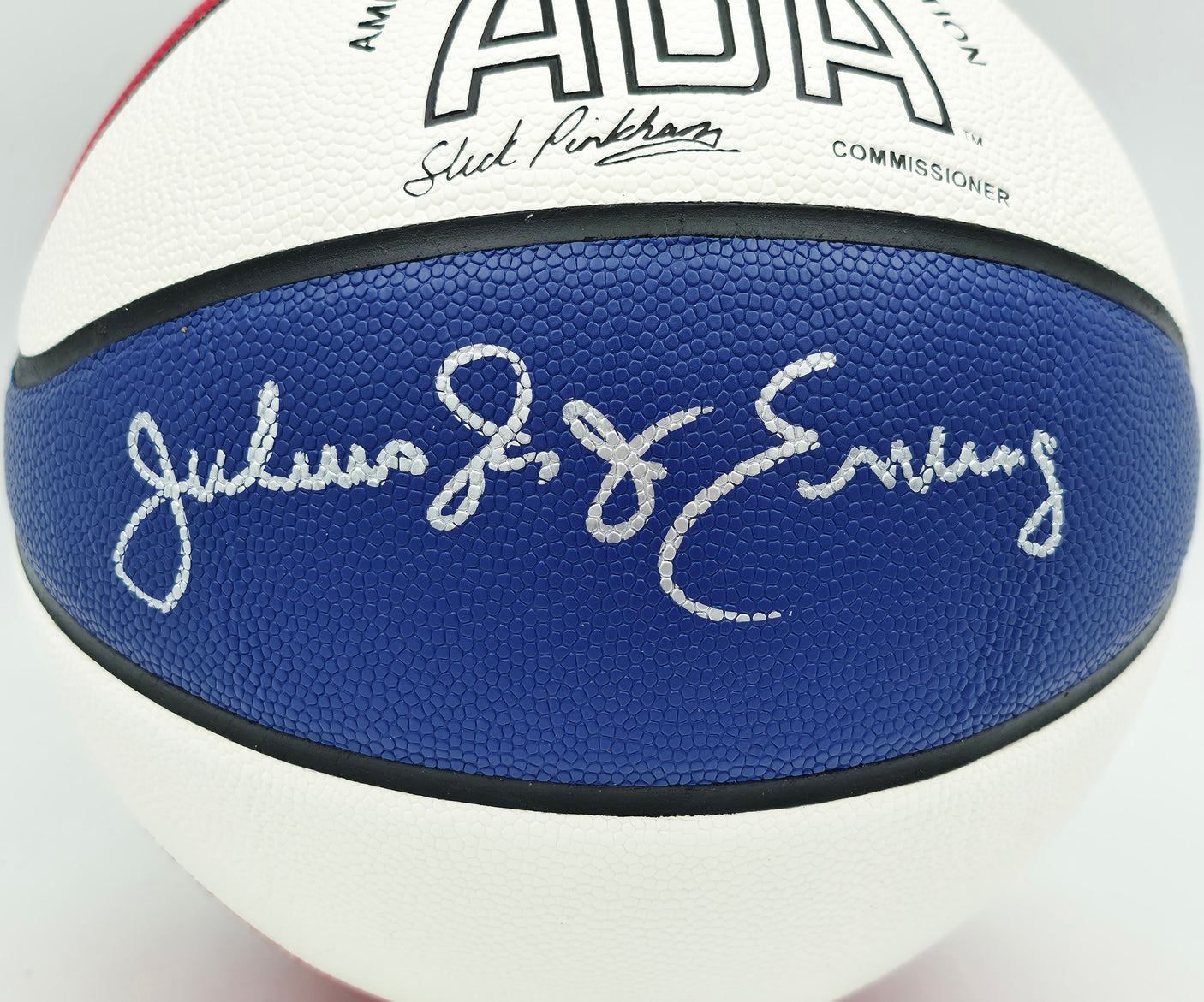 Julius "Dr. J" Erving Autographed Red, White & Blue ABA Basketball New Jersey Nets Beckett BAS Witness Stock #253710