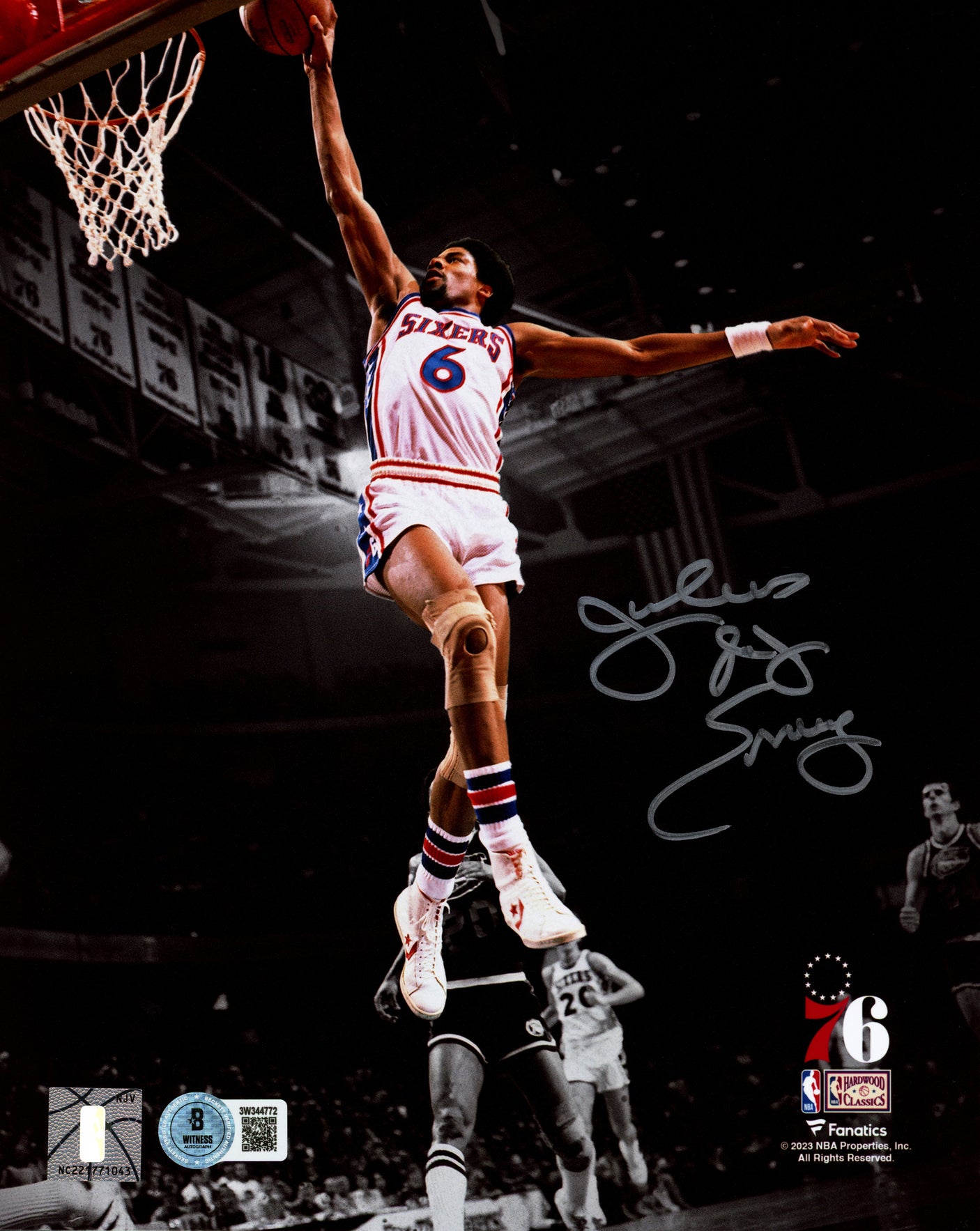 Julius "Dr. J" Erving Autographed 8x10 Photo Philadelphia 76ers Beckett BAS Witness Stock #253716