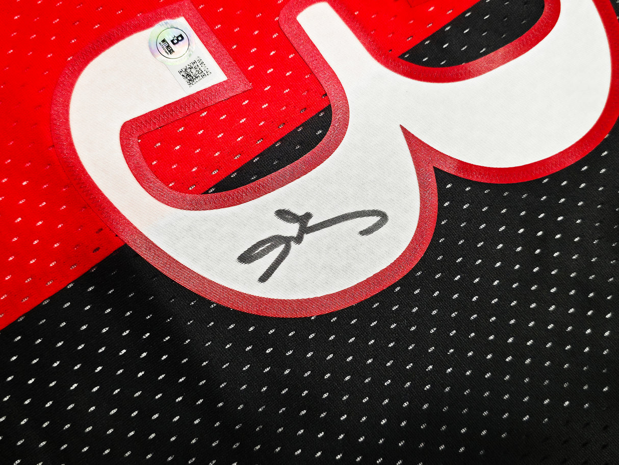 Philadelphia 76ers Allen Iverson Autographed Black & Red Authentic Mitchell & Ness 2000-01 HWC Swingman Split Jersey Size XL Beckett BAS Witness Stock #253624