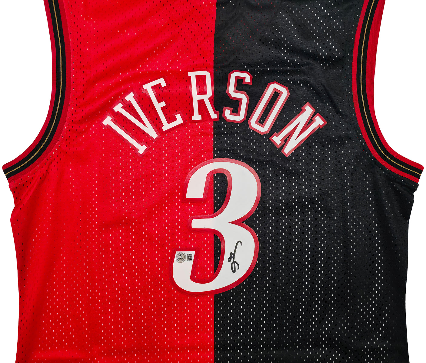 Philadelphia 76ers Allen Iverson Autographed Black & Red Authentic Mitchell & Ness 2000-01 HWC Swingman Split Jersey Size L Beckett BAS Witness Stock #253623
