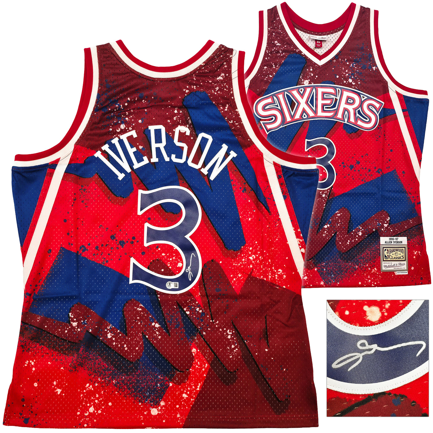 Philadelphia 76ers Allen Iverson Autographed Red Authentic Mitchell & Ness 1996-97 HWC Swingman Hyper Hoops Jersey Size XL Beckett BAS Witness Stock #253629