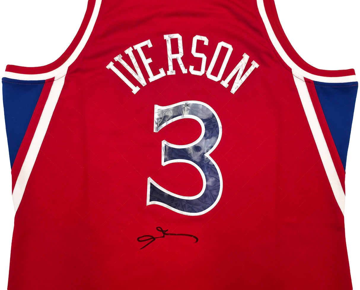 Philadelphia 76ers Allen Iverson Autographed Red Authentic Mitchell & Ness 1996-97 HWC Swingman Diamond NBA 75th Anniversary Jersey Size 2XL Beckett BAS Witness Stock #253627
