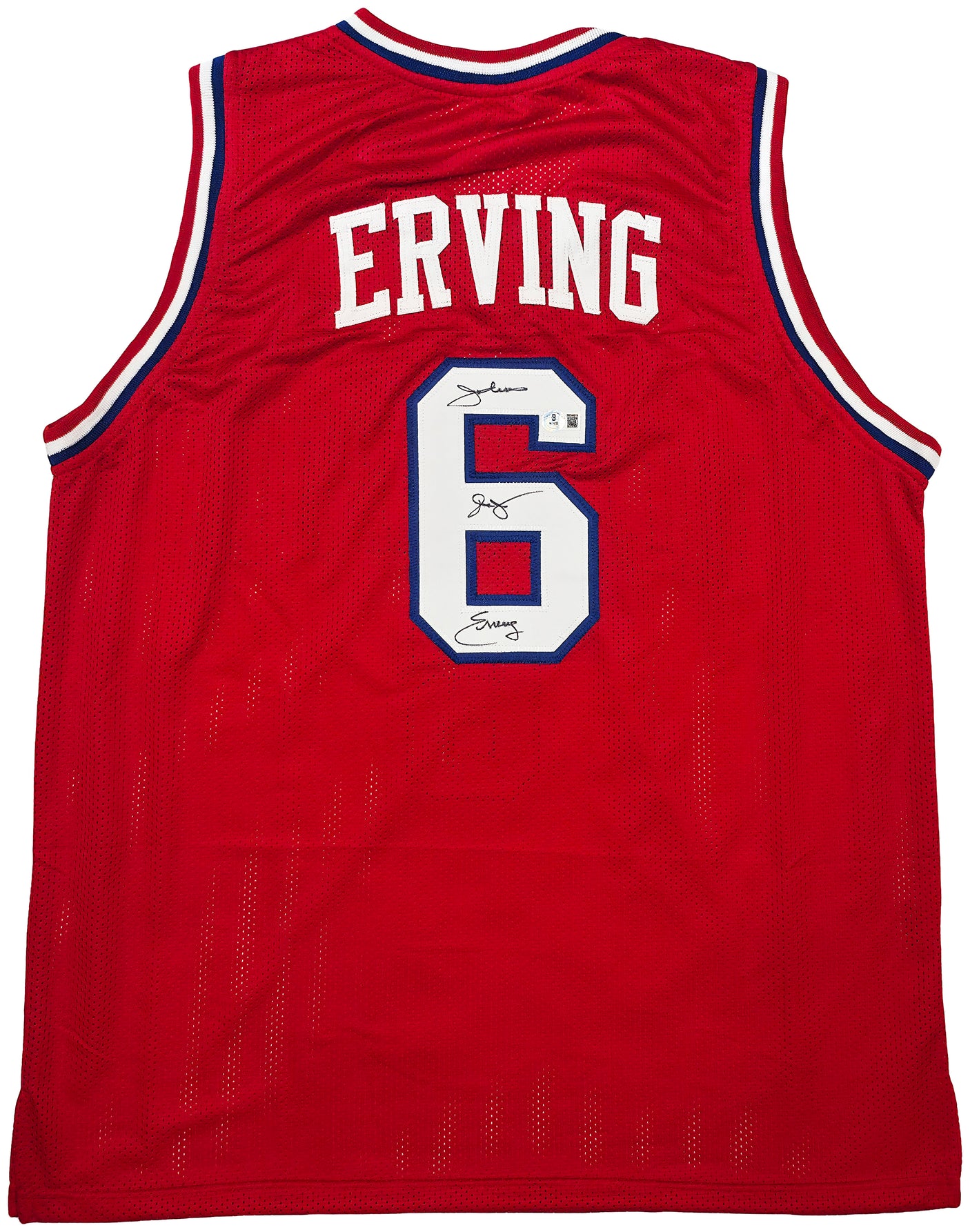 Philadelphia 76ers Julius "Dr. J" Erving Autographed Red Jersey Beckett BAS Witness Stock #253704