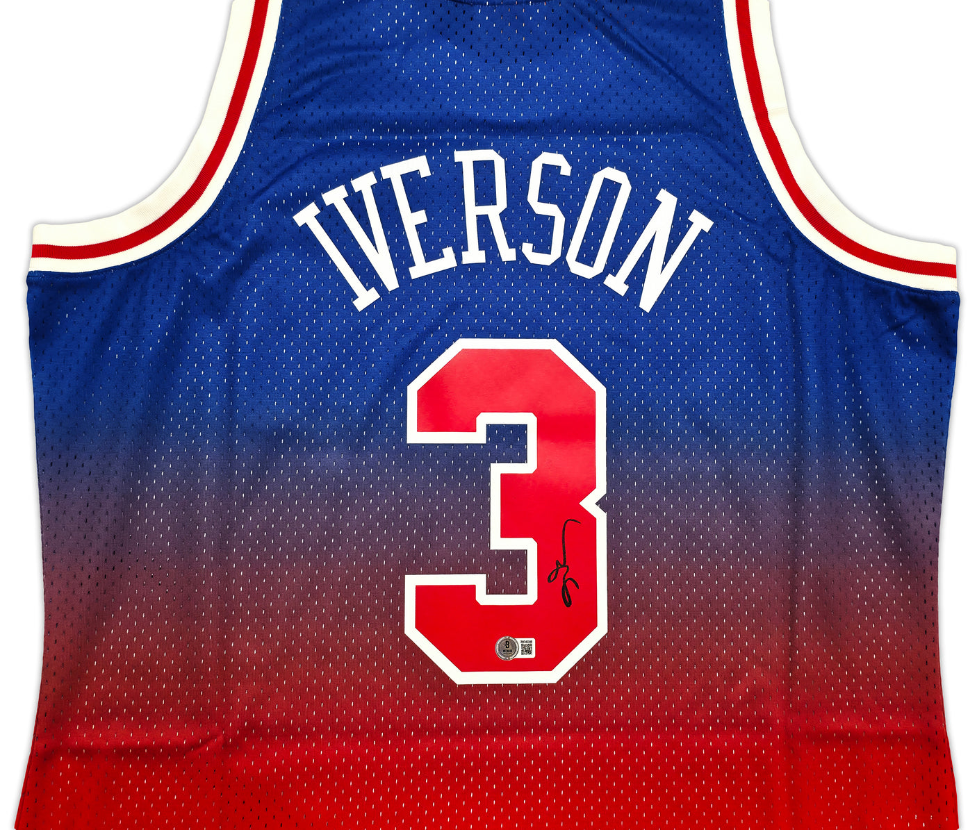 Philadelphia 76ers Allen Iverson Autographed Red Authentic Mitchell & Ness 1996-97 HWC Swingman Fadeaway Jersey Size XL Beckett BAS Witness Stock #253633