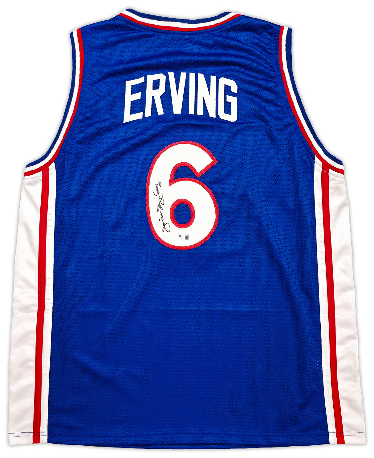 Philadelphia 76ers Julius "Dr. J" Erving Autographed Blue Jersey Beckett BAS Witness Stock #253703