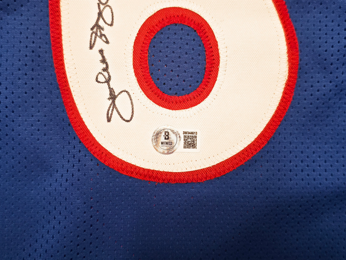 Philadelphia 76ers Julius "Dr. J" Erving Autographed Blue Jersey Beckett BAS Witness Stock #253703