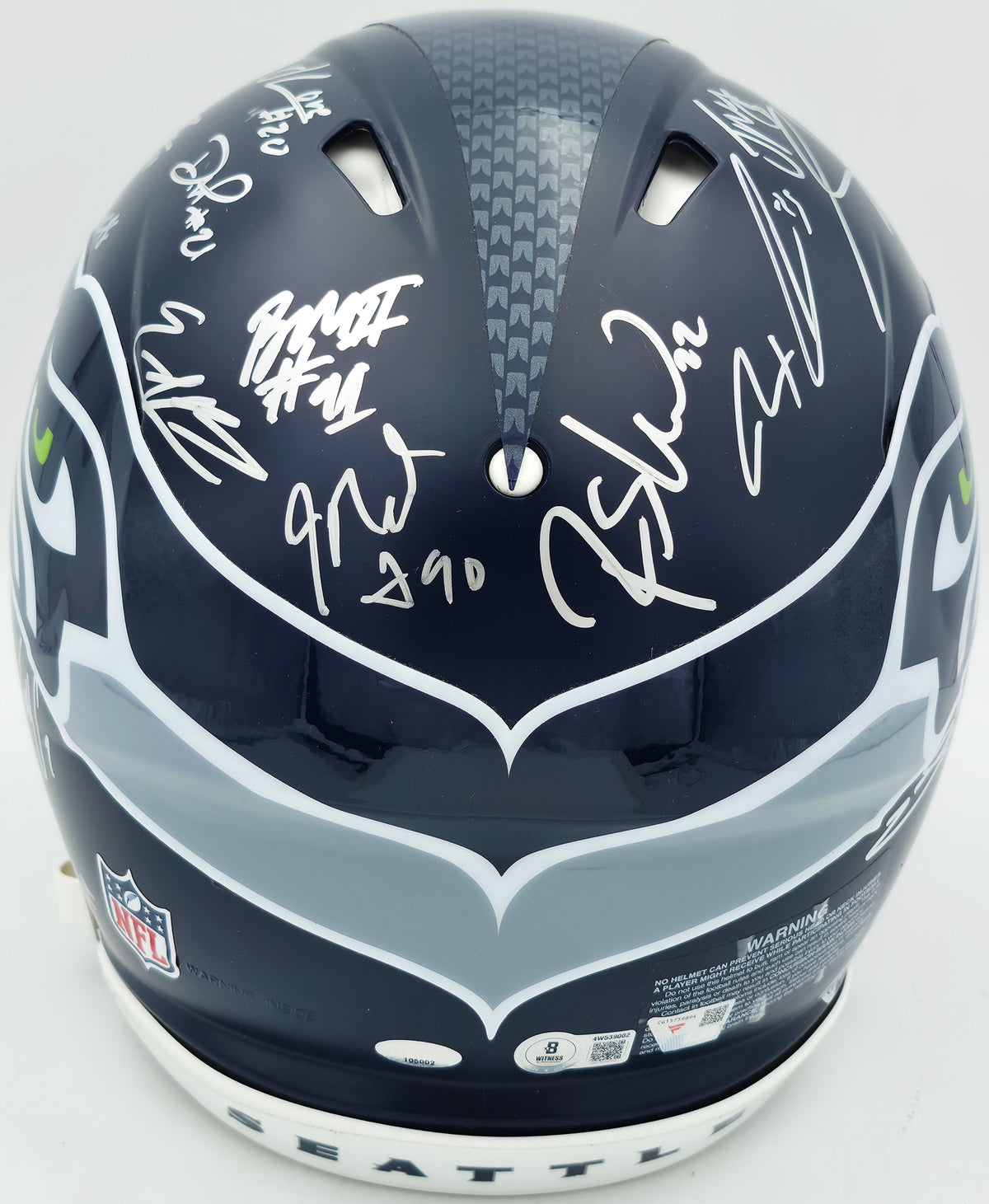 Seattle Seahawks Super Bowl LX Champions Autographed Blue Full Size Speed Authentic Helmet With 28 Signatures Including Sam Darnold & Jaxon Smith-Njigba Beckett BAS Witness Stock #268083