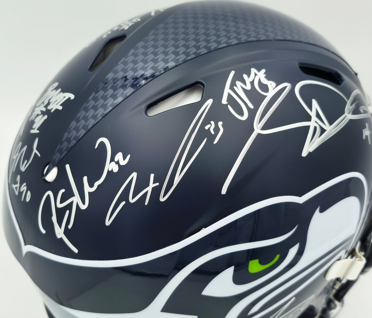 Seattle Seahawks Super Bowl LX Champions Autographed Blue Full Size Speed Authentic Helmet With 28 Signatures Including Sam Darnold & Jaxon Smith-Njigba Beckett BAS Witness Stock #268083