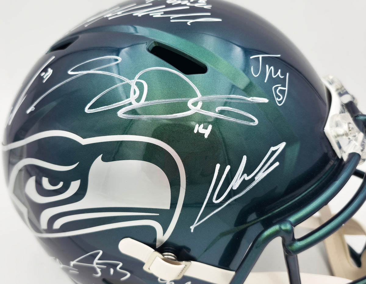 Seattle Seahawks Super Bowl LX Champions Autographed Rivalries Full Size Speed Replica Helmet With 28 Signatures Including Sam Darnold & Jaxon Smith-Njigba Beckett BAS Witness Stock #268086