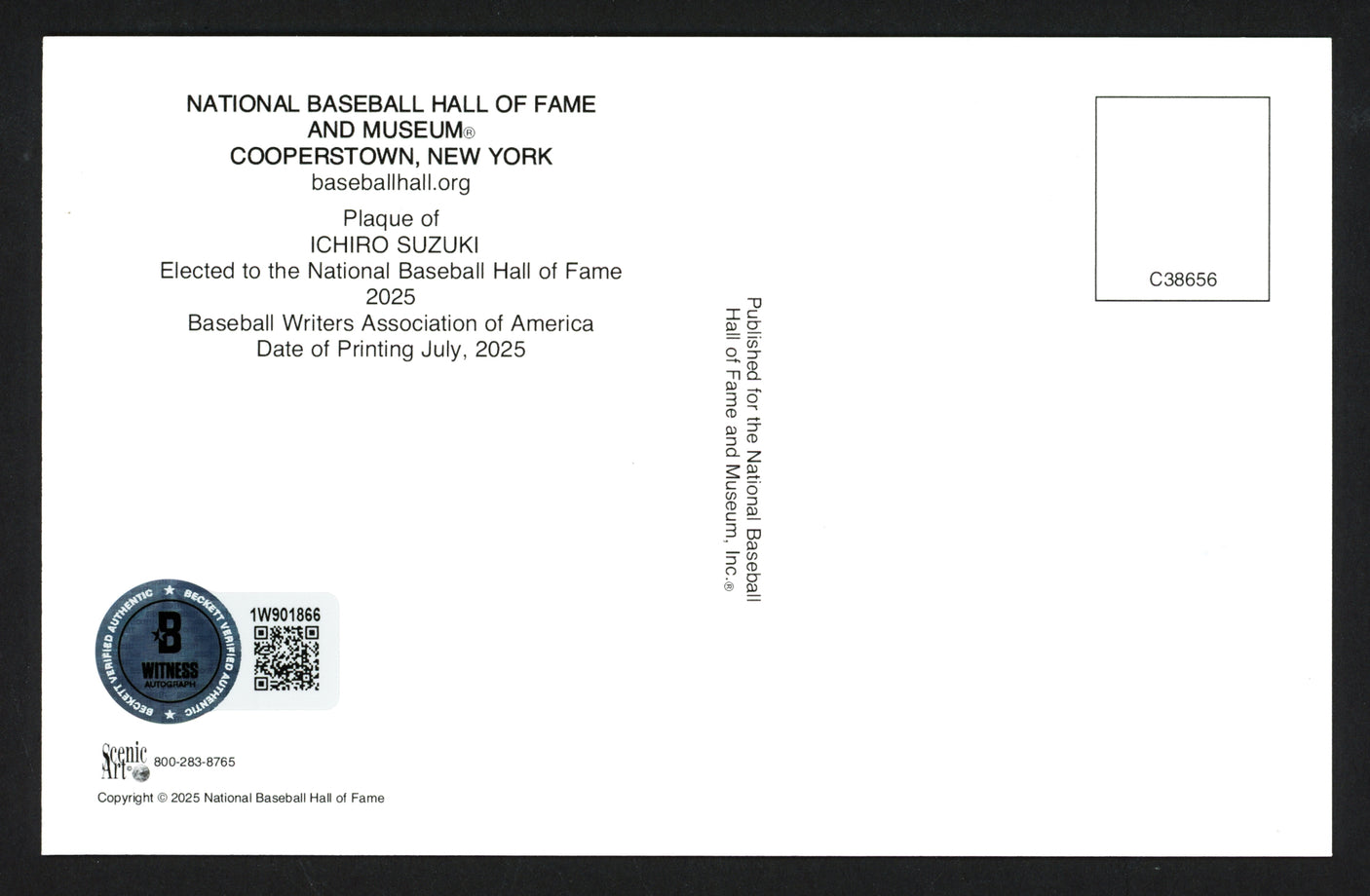 Ichiro Suzuki Autographed Hall of Fame HOF Plaque Postcard Seattle Mariners Beckett BAS Witness Stock #254320