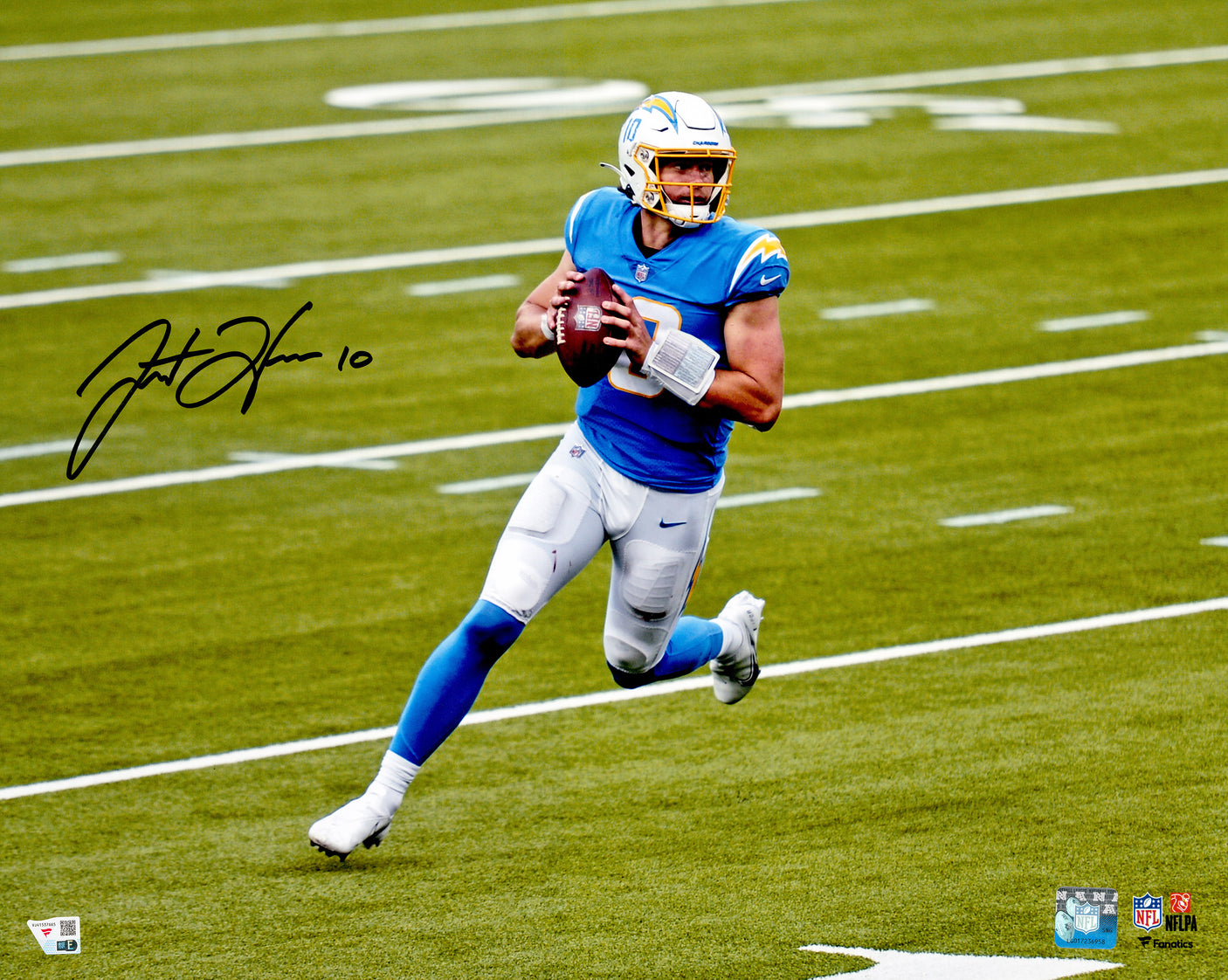 Justin Herbert Autographed Framed 16x20 Photo Los Angeles Chargers Fanatics Holo Stock #254244