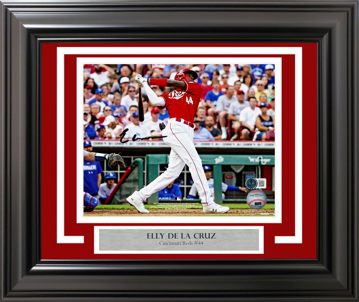 Elly De La Cruz Autographed Framed 8x10 Photo Cincinnati Reds HR Swing Beckett BAS QR Stock #254271