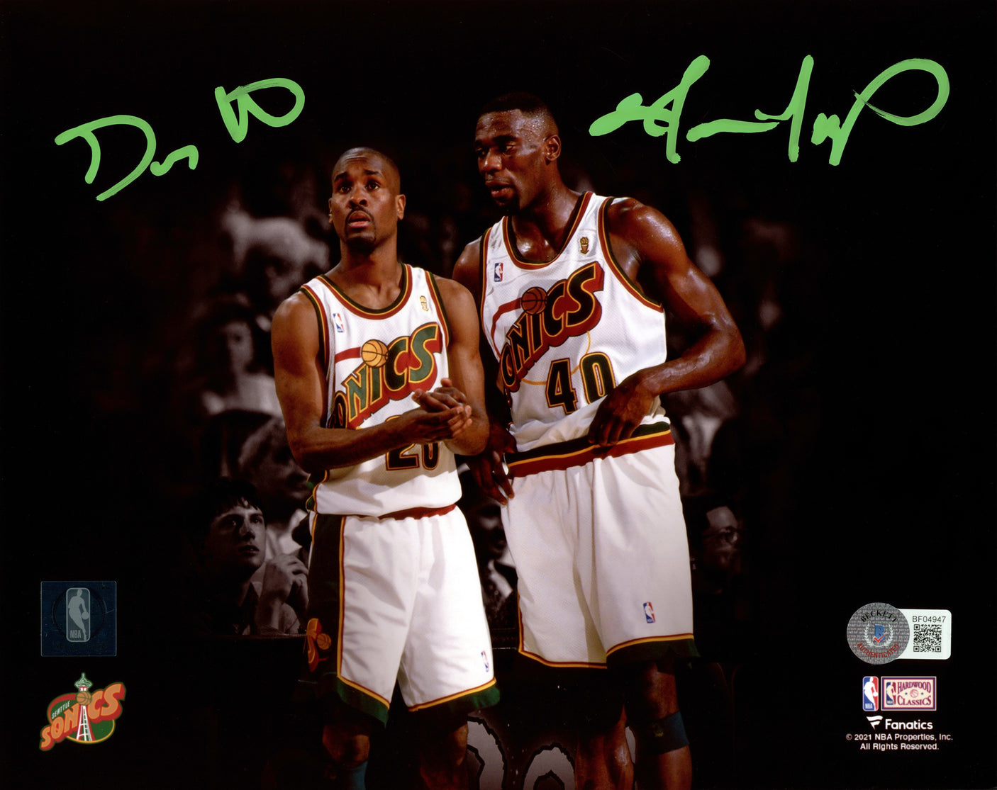 Gary Payton & Shawn Kemp Autographed Framed 8x10 Photo Seattle Supersonics Spotlight Beckett BAS QR Stock #254272