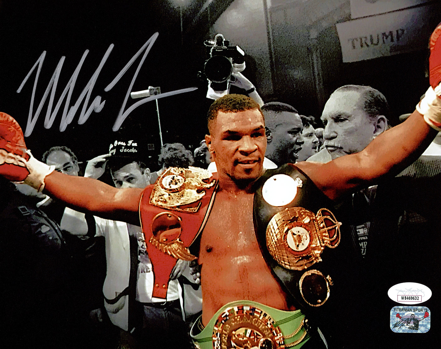 Mike Tyson Autographed Framed 8x10 Photo Belts JSA Stock #254289