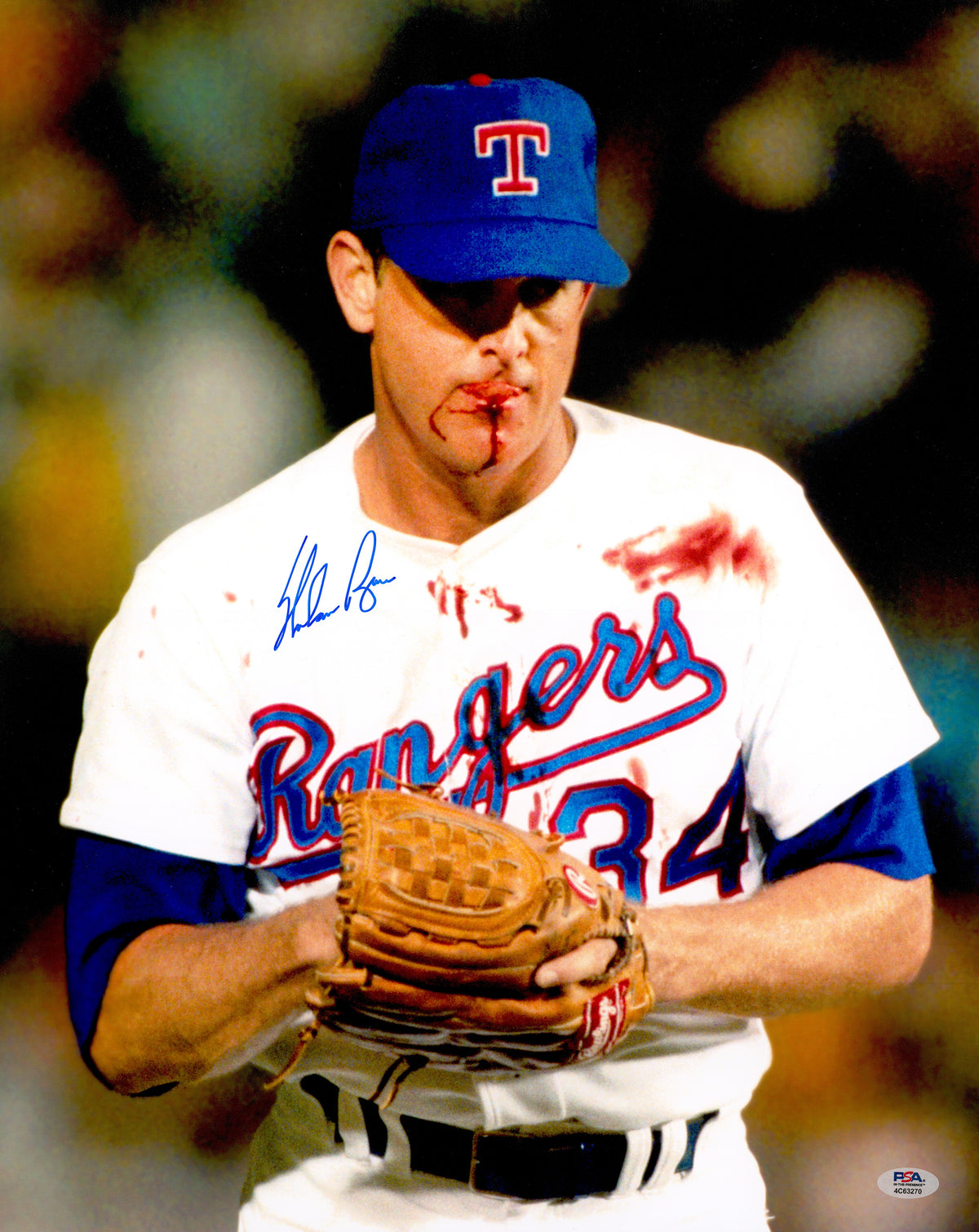 Nolan Ryan Autographed 16x20 Photo Texas Rangers Bloody Lip PSA/DNA ITP Stock #268052