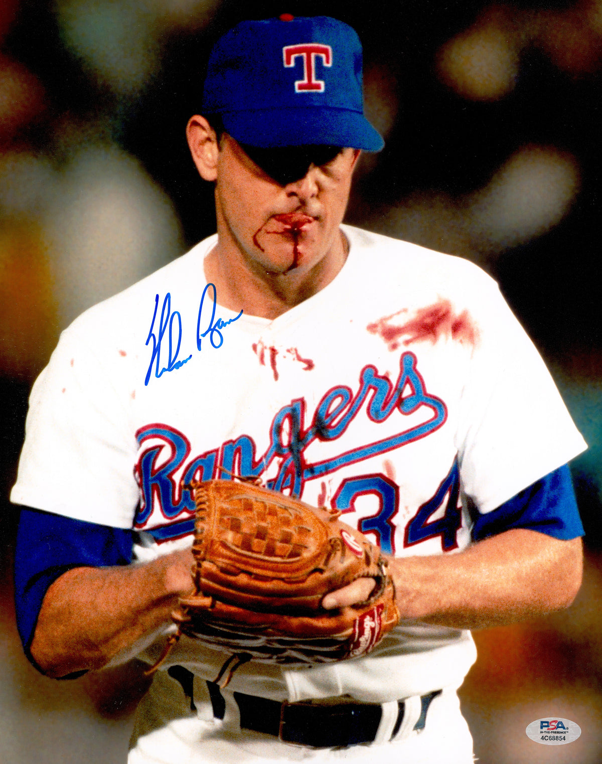 Nolan Ryan Autographed 11x14 Photo Texas Rangers Bloody Lip PSA/DNA ITP Stock #268054