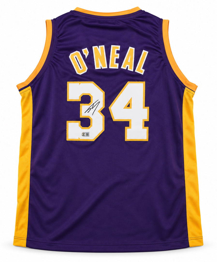 Los Angeles Lakers Shaquille O'Neal Autographed Purple Jersey Beckett BAS Witness Stock #267983