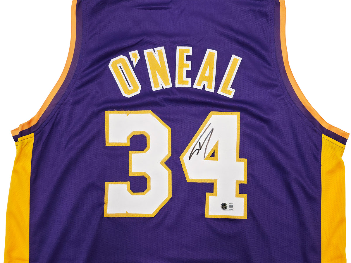 Los Angeles Lakers Shaquille O'Neal Autographed Purple Jersey Beckett BAS Witness Stock #267984