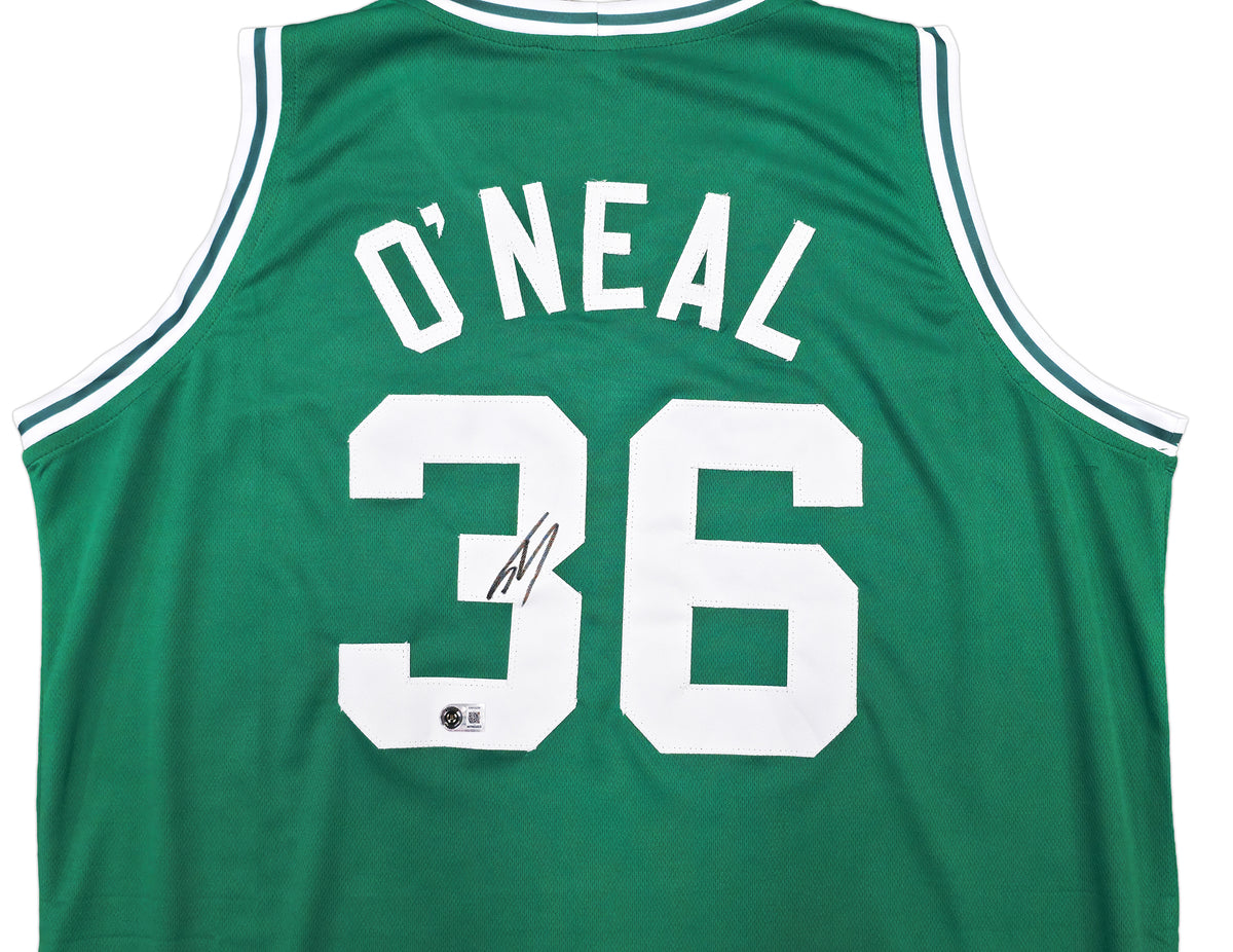 Boston Celtics Shaquille O'Neal Autographed Green Jersey Beckett BAS Witness Stock #267986